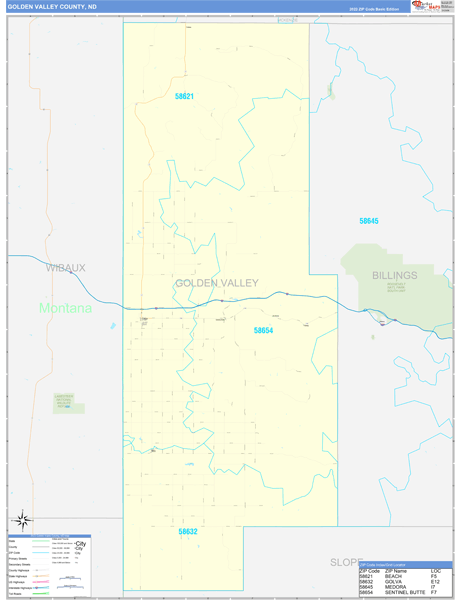Golden Valley County Wall Map Basic Style